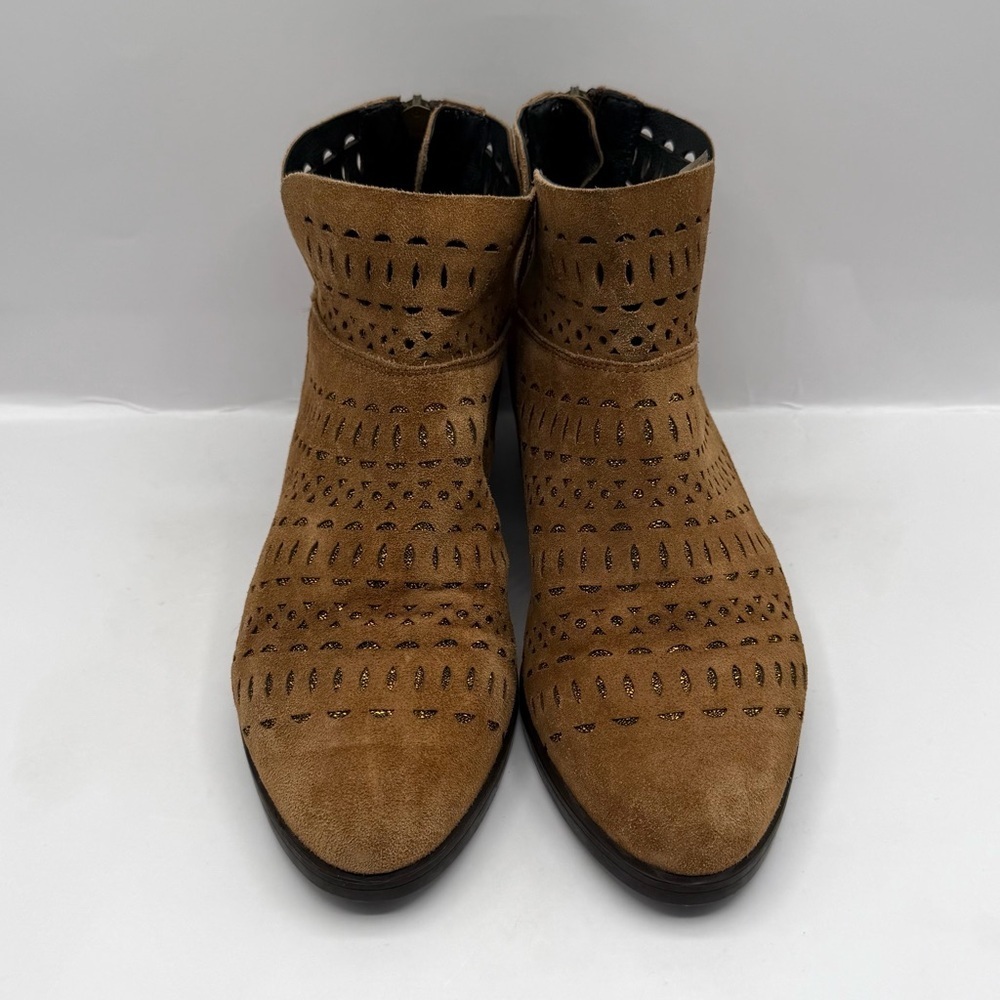 KANNA Ankle Boots Brown Suede Gold Accents SIze 6.5 / 37 Made in Spain - Picture 3 of 9